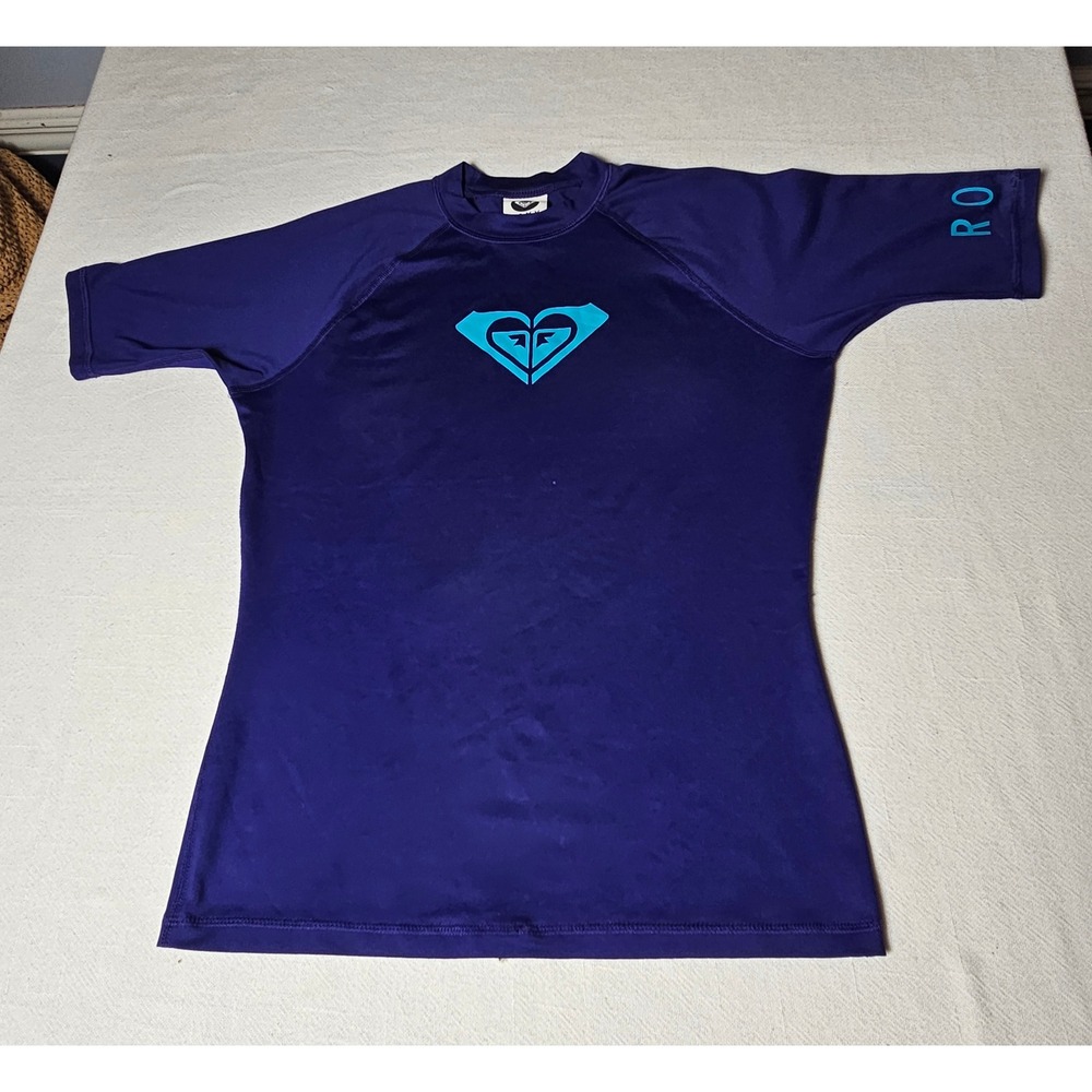 Roxy Girls Purple Short Sleeve Rash Guard Swim Shirt Logo Size 14 ARJWR00023